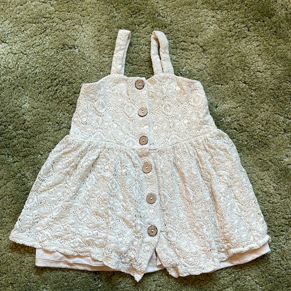 Mabel + Honey crochet sundress wooden buttons size 3
